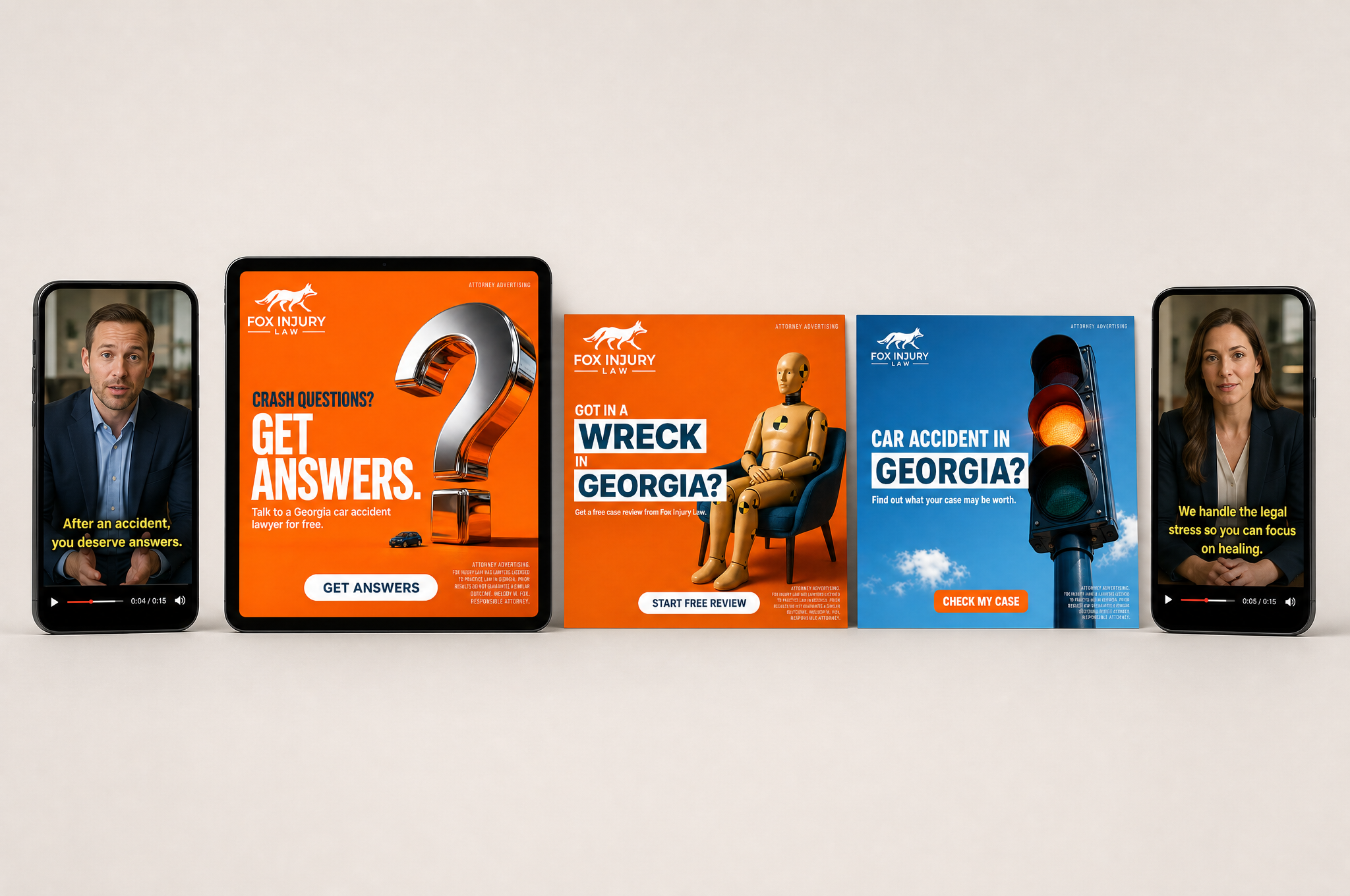 Ad creative production desk with video and image mockups
